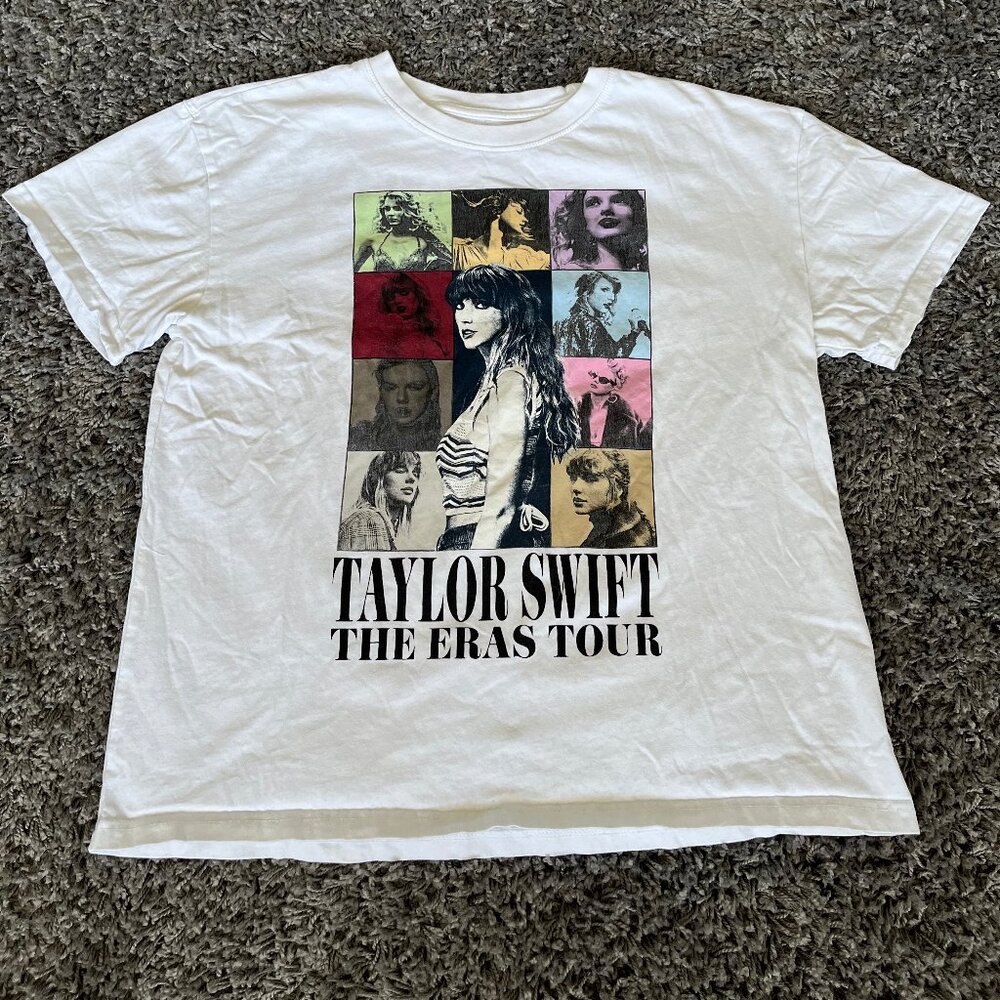 TAYLOR SWIFT THE ERAS TOUR WHITE US TOUR DATES T-SHIRT OFFICIAL 2023 sz Large